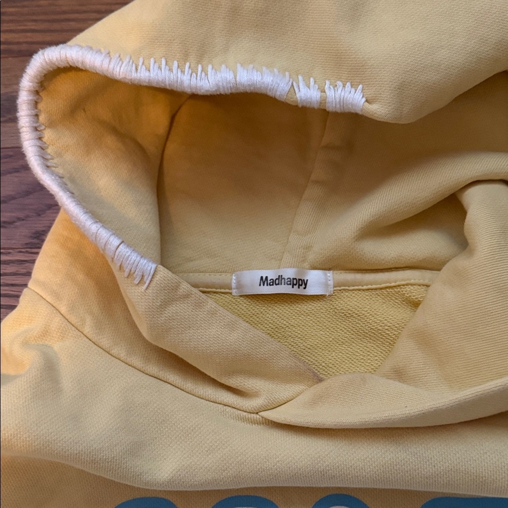 Madhappy Light Yellow Hoodie with Blue Print - Picture 3 of 3